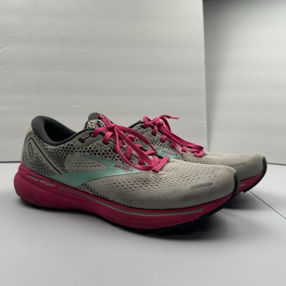 Brooks Ghost 14 Running Shoes Womens 11.5 Pink Gray Athletic Sneakers